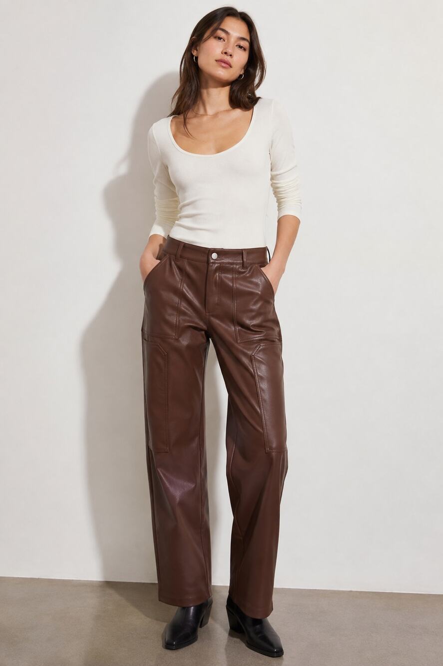Wilfred Free SZ 4 Brown Faux Leather Utility Painter Style Pants